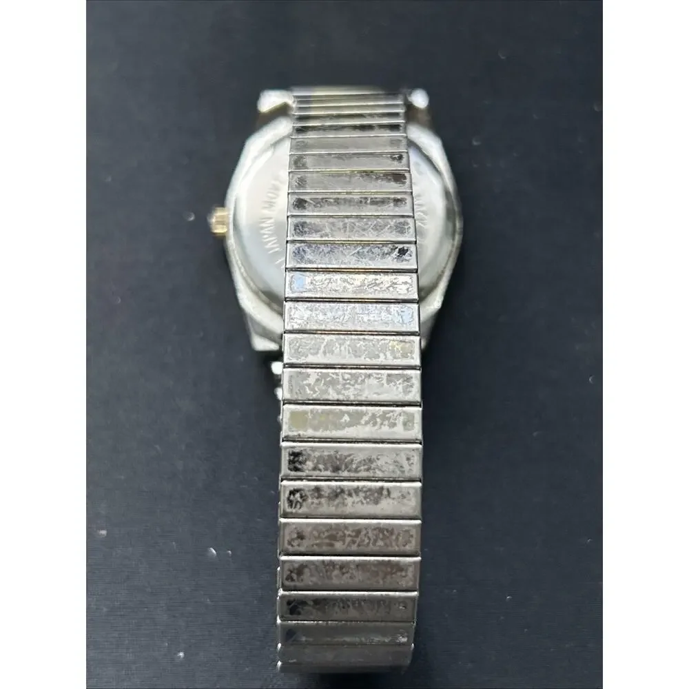 Two Tone Easy Read Military Time Stretch Band Quartz Watch